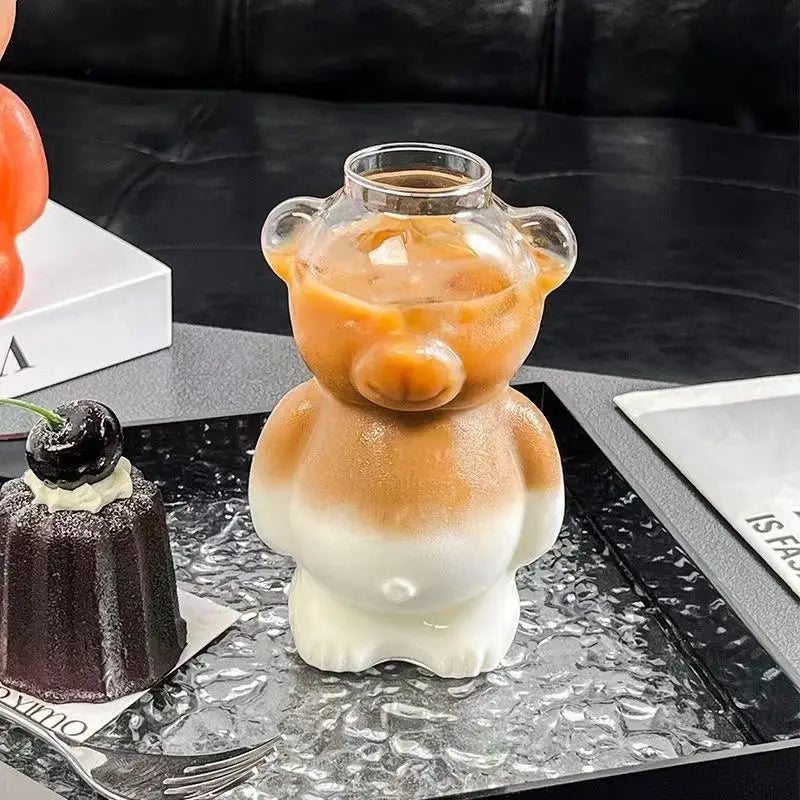 320 ml süße bärenförmige Kaffeetasse, Cartoon-Bär, GlassCup mit Strohhalm, transparente Tasse, Geburtstag, Weihnachten, Geschenk für Frauen, Kinder, Freunde