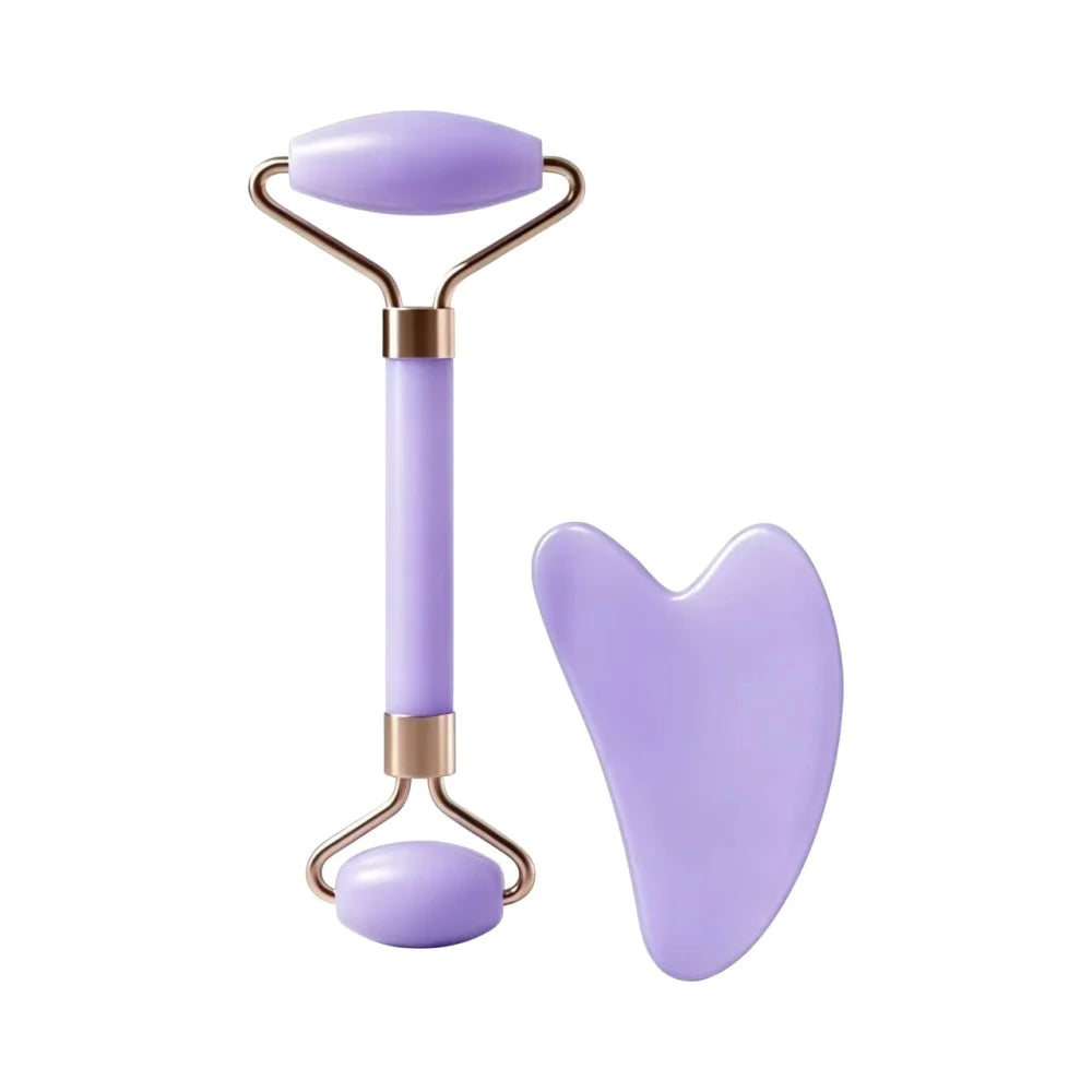 Doppelseitiges Gesichtsmassage-Set mit Herzförmigem Gua Sha Brett und Hautstraffendem Anti-Schwellungs-Puffiness-Reduzierer für die Heim-Spa-Pflege